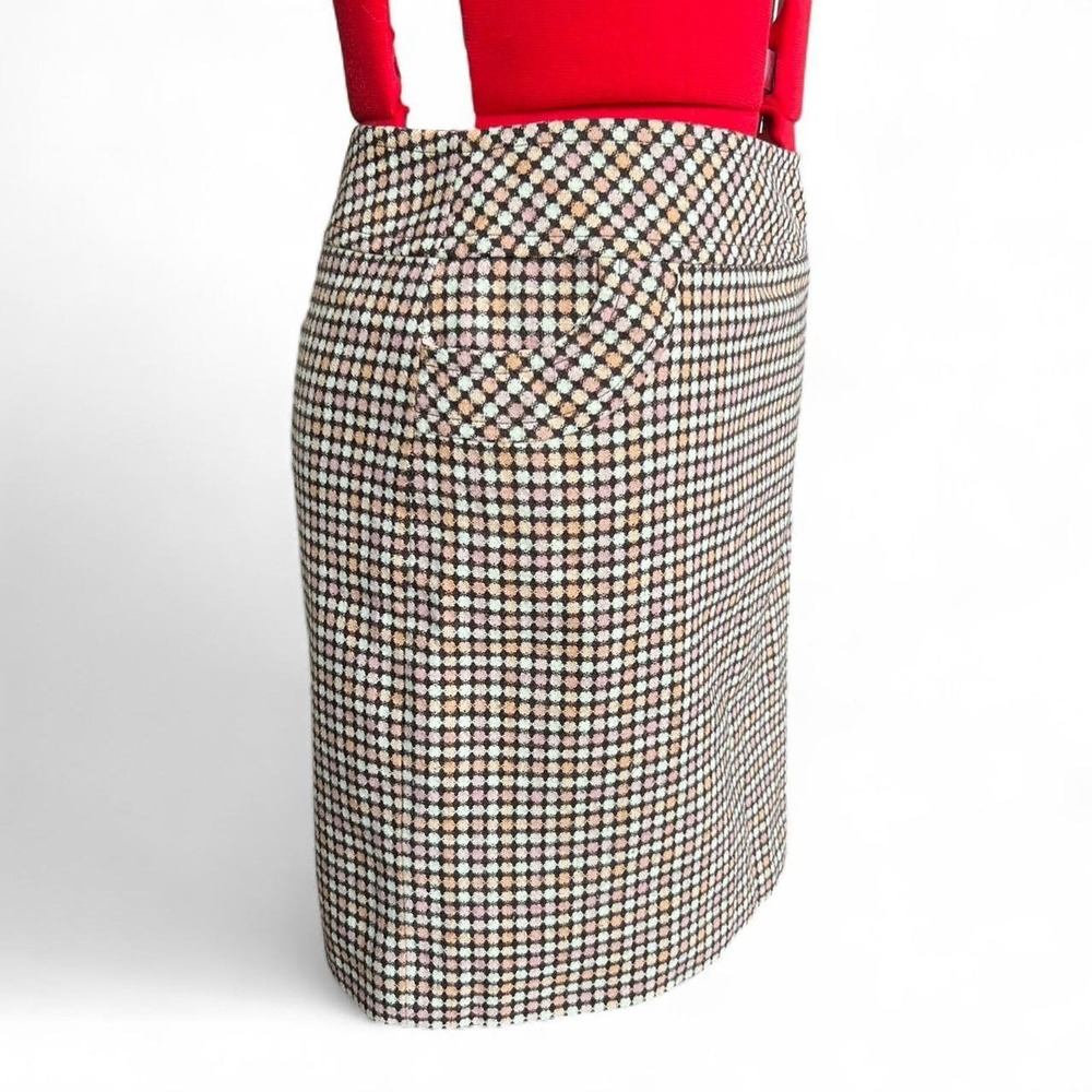 Loft Wool Blend 70s Inspired Geometric Pink & Brown Mini Skirt Pockets Zip - Picture 2 of 8